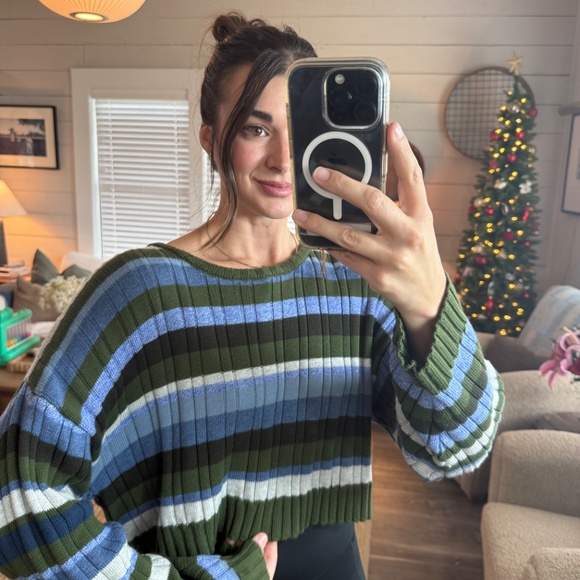 Green & Blue Striped Sweater - Picture 3 of 5